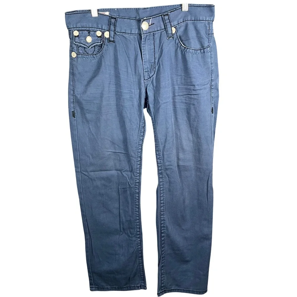 True Religion Ricky Super T Pants Mens 38 Blue Black Contrast Stitch Made in USA